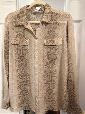 Old Navy Beige and Taupe Snake-Print Button-Down Blouse